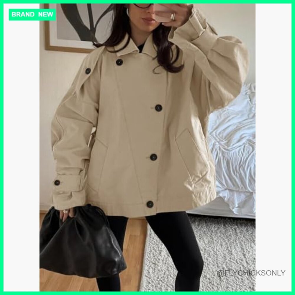 Oversized Trench Coat Single Breasted Lapel Polyester Casual Outerwear - Picture 6 of 7